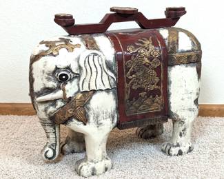 Vintage Chinese Folk Art Elephant Parcel Statue Gilt Painted 21 x 8 x 19h