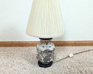 Vintage Chinese Mini Table Lamp With Crackle Glaze Made in Hong Kong - Total Height 16"