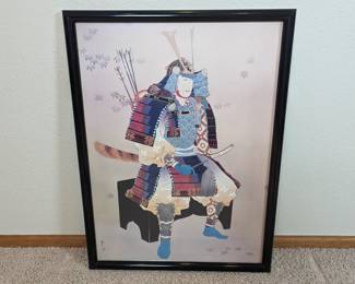 Japanese Samurai Warrior Lithograph Art Print Framed 25 x 33.5