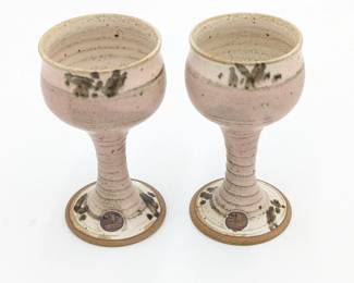 Set of Two Pink Earthenware Chalices 3.5w x 6h