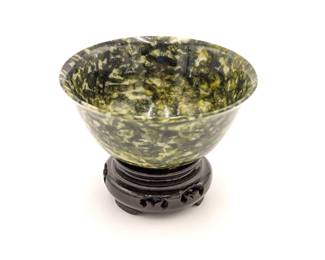 Vintage Spinach Jade Bowl with Stand 3.75w x 2h