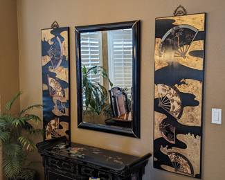 Two Lacquered Painted Wood Wall Art Panels - 16w x 50h