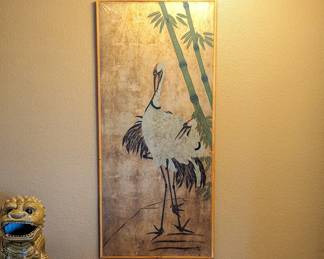 Large Wood Framed Art Red Headed Storks 26.75w x 59.75h