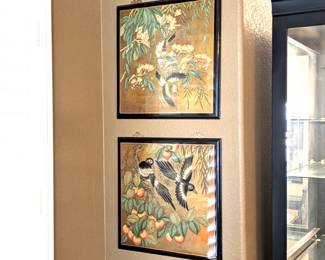 Two Chinese Wood Plaque Art Pieces 18w x 18h