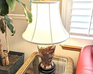Chinese Porcelain Table Lamp with Crackle Glaze and Wood Base - 26.5h