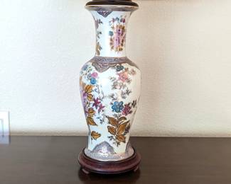 Large Chinese Porcelain Lamp with Wood Base - 32h