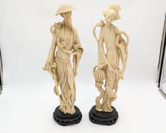 Two Asian Man and Woman Sculptures - 5.5w x 20.5h