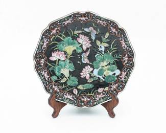 Chinese Famille Noir 8.5" Porcelain Plate