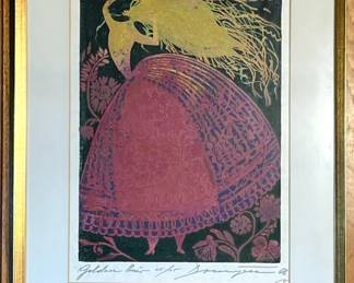 004 Golden Hair Joseph Domjan, Hungarian, Large Color Wood-block, Signed Print, #25/25, 1962