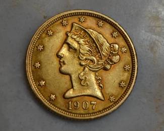 1907 Liberty Head Five Dollar Gold Piece