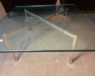 Through The Looking Glass Vintage Knoll Barcelona Chrome Base Glass Top Table