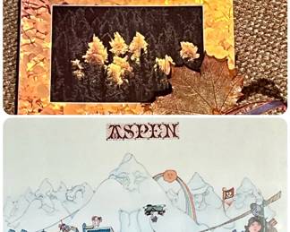 Vintage 1973 Travel Aspen Ski Poster, Jzef Sumichrast with signed Aspen Book and Leaf Decor.