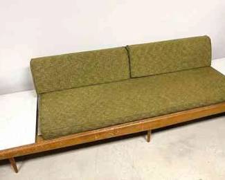 03 Vintage MCM Olive Green Sofa W BuiltIn Side Tables