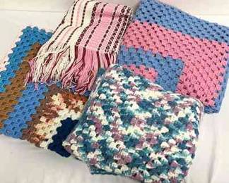 Blue Pink Crochet Blankets 4 Total