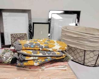 Linens, Wire Baskets, Picture Frames