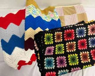 Mulitcolored Afghan Blankets Quilts 4 Total