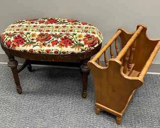 Vintage Upholstered Footstool Magazine Rack
