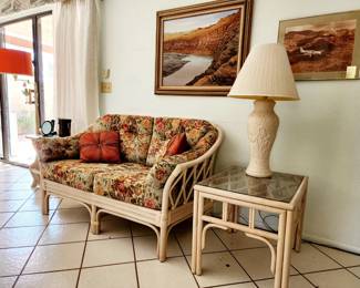 Vintage Bamboo Rattan Sofa and Love Seat