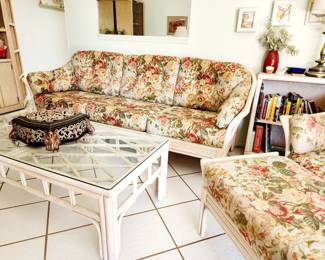 Vintage 80s Bamboo Rattan Living Room Set