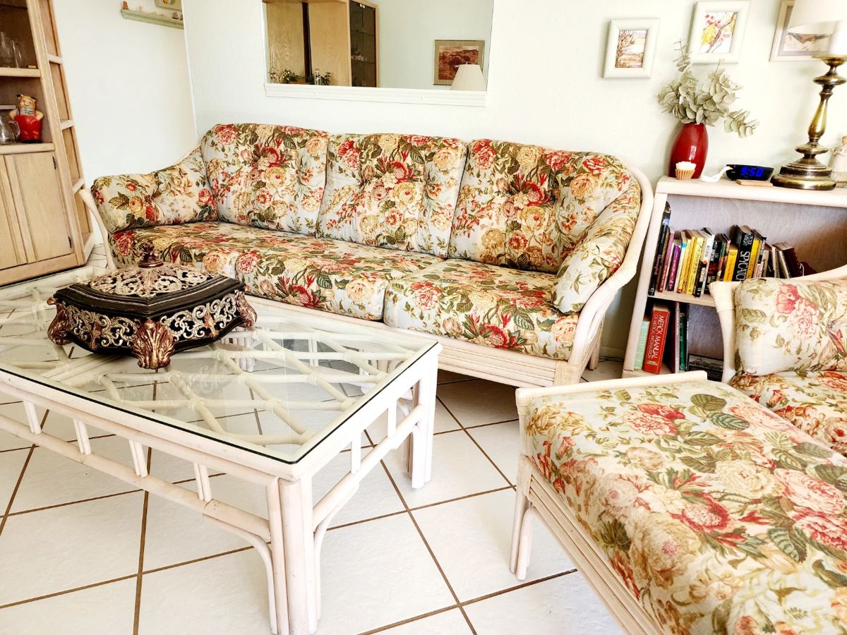 Vintage 80s Bamboo Rattan Living Room Set