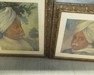 Pair of Indian portait paintings by FRIDA HAUSWIRTH DAS.  I was told that this artist painted Gandhi.  SHOULD BE CHECKED OUT!