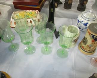 Set of Green Depression glass stemmed glasses