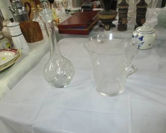 Antique etched crystal decanter and champagne bucket