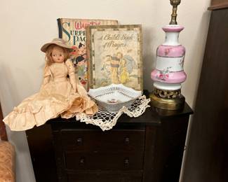 Antique sewing cabinet & other collectibles