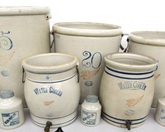 Red Wing 6 Gallon Water Cooler, Red Wing Mason jars, 25 and 20 gallon Red Wing crock