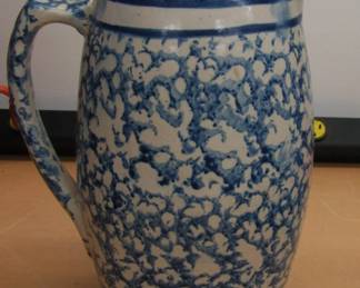 Blue and white spongeware stoneware pitcher