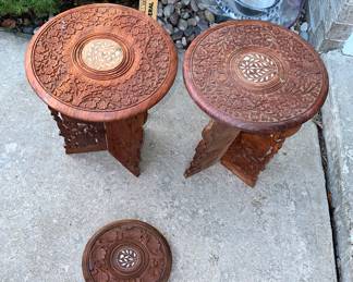 3 Carved Folding Tables, base of the third is in the next photo $30.00