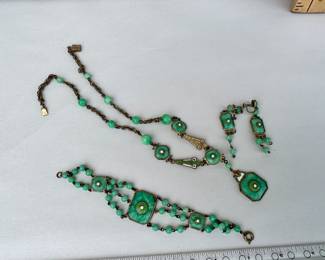 Green Necklace, Earrings and Bracelet $18.00