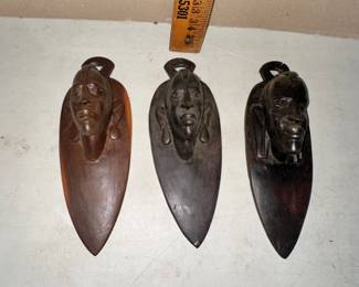3 Carved 5 inch Wall Hanging Faces $20.00