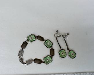 Sterling Green Stone Bracelet and Earrings $16.00