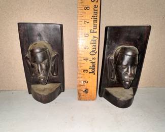 Carved Wood Head Bookends $18.00
