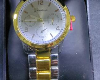 Geneva Two Tone Stainless Steel Mens Watch With Multi Calendar