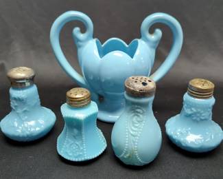 Hanes & Co Artistic Pianos Advertisement, Lefton Porcelain Girl, 6", Cow Salt And Pepper Shaker, Vintage Blue Salt And Pepper Shakers, And More