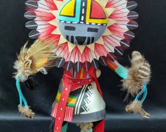 Sunface Kachina Doll By Artist J. Clark, 13" Tall