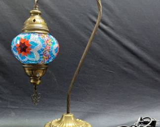 Turkish Swan Neck Mosaic/Beaded Table Lamp, 17.5", Powers On