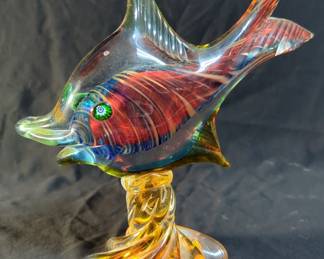Art Glass Assortment Including Fish, 11", Dishes, Qty 2, Flower, 9"