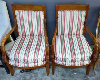 Heirloom Upholstered Carved Wood Arm Chair 37" x 25.5" x 22", Qty 2