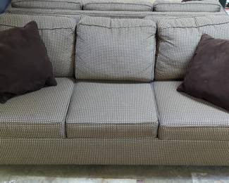 Upholstered Sofa With 3 Removable Cushions, And Throw Pillows, Qty 2, 32" x 79" x 35"