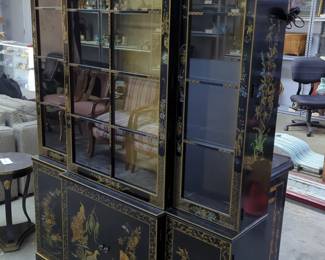 Drexel Heritage Furnishings Illuminated Cabinet With Glass Doors And Lower Storage, 79.5" x 54.5" x 14", Powers On