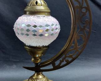 Turkish Moon Mosaic Table Lamp, 14", Powers On