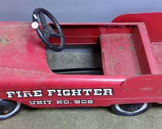 Vintage Metal Fire Fighter Unit No. 508 Peddle Car, 20" x 16" x 42"