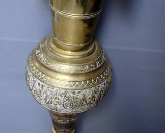 Victorian Brass Etched Floor Vase, 39.5"