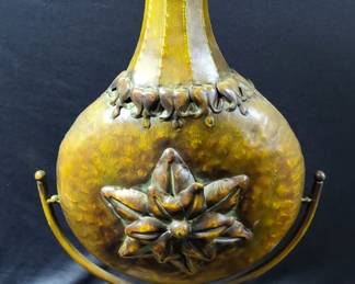 Large Metal Floral Design Vase, 27"