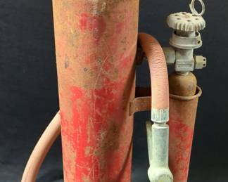 Antique Metal Fire Extinguisher With Side Canister, 24.5"