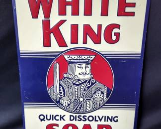 Vintage Embossed Metal "White King" Soap Sign, 9.5" x 13.5"