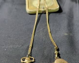 Vintage South Bend Gold Toned 17 Jewel Pocket Watch With Crucifix Chain